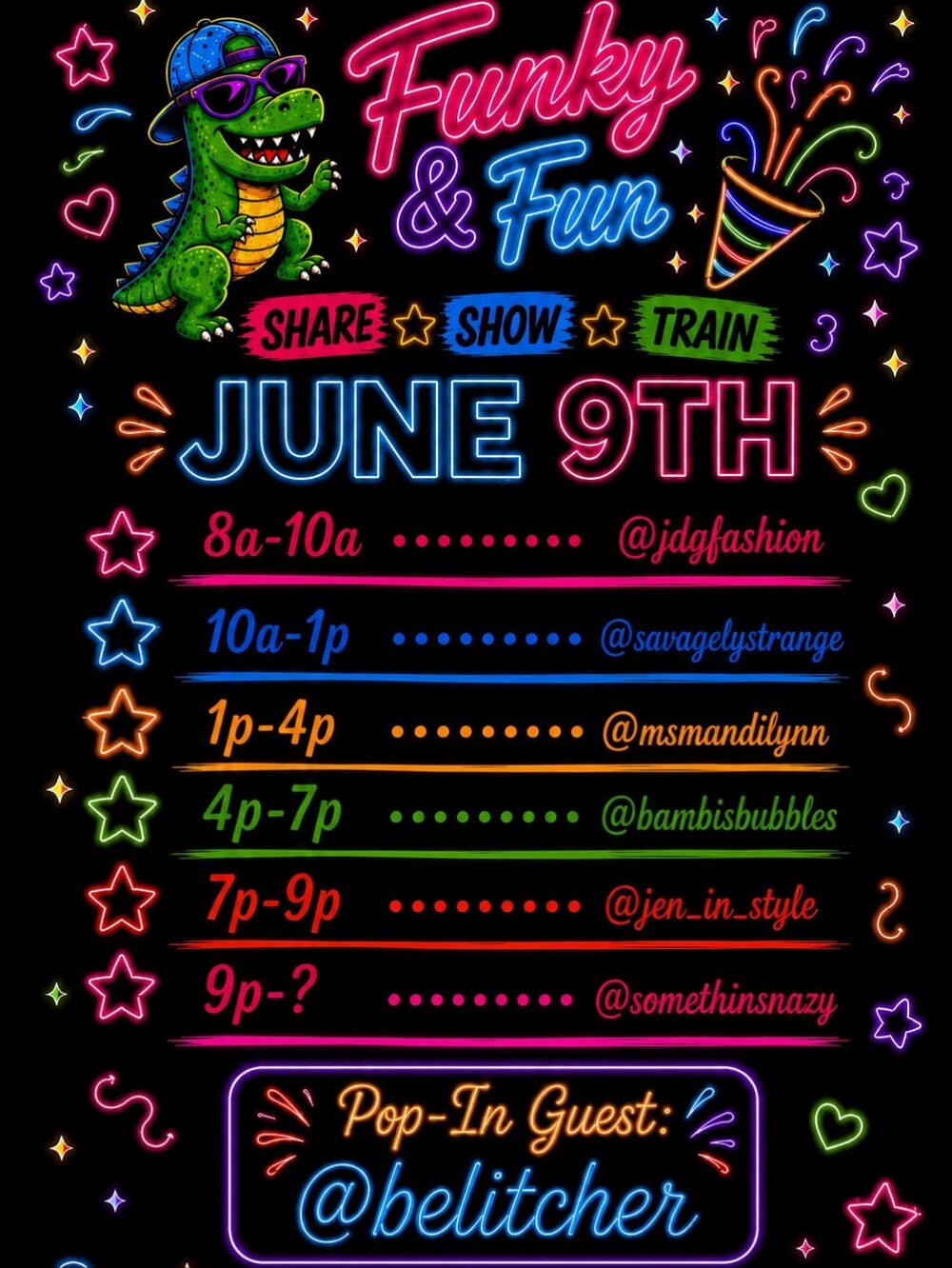 6/9Funky & Fun Share Show Train 8am- 11:30pm Or Later!